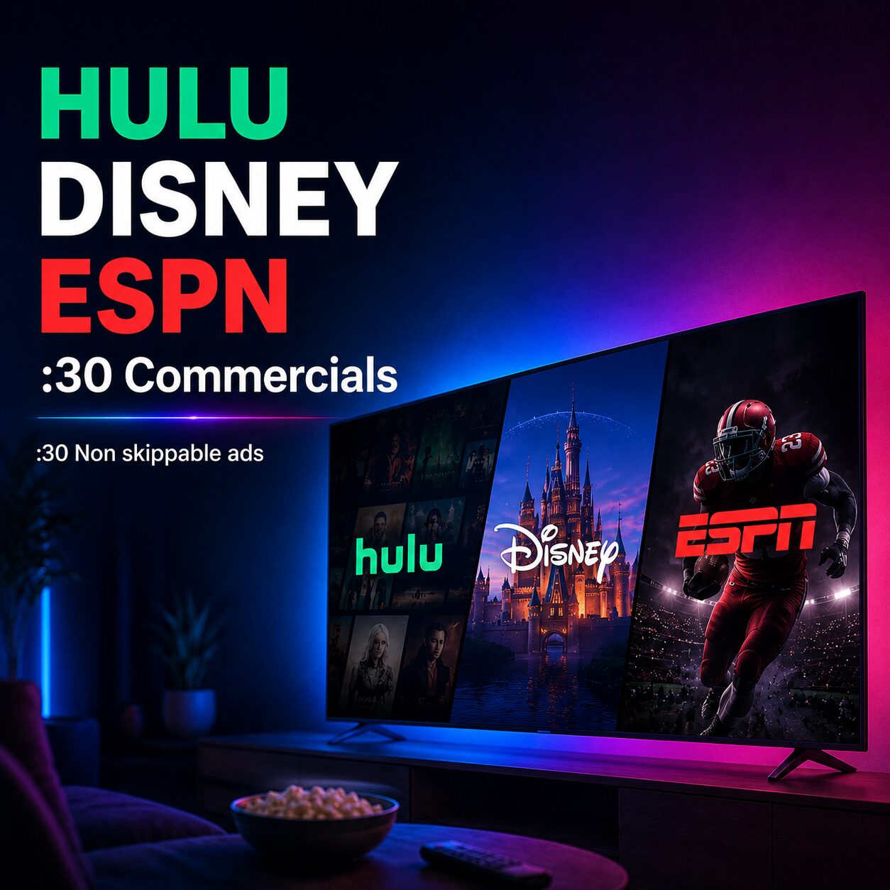 Hulu, Disney and ESPN streaming video ads